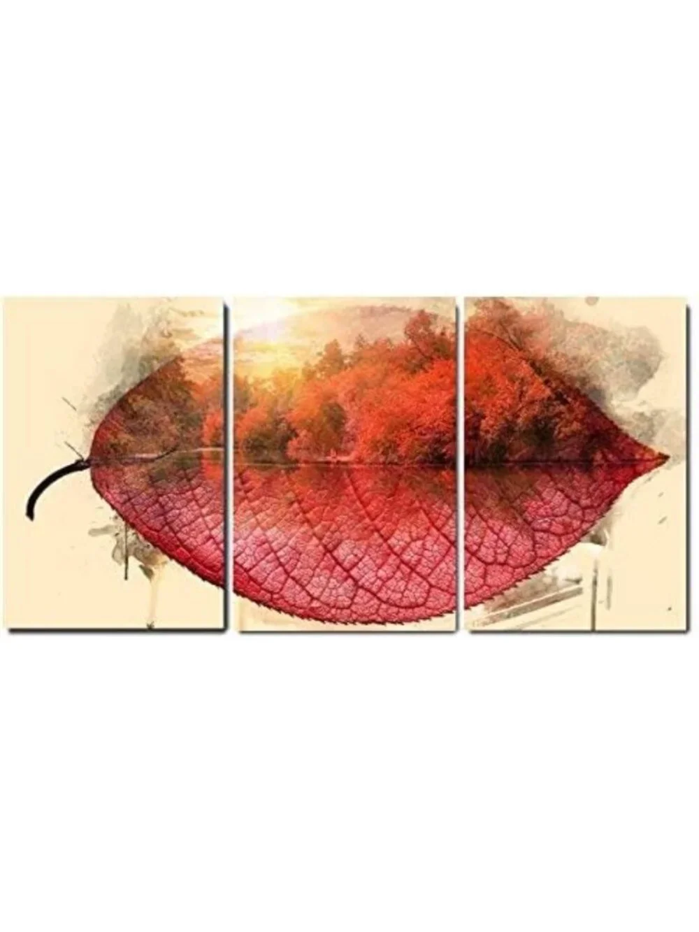 3 Piece Abstract Canvas Wall Art - Fall Trees & Lake - Modern Framed Decor 24x36